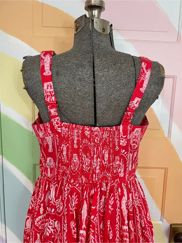 NWOT Crown & Ivy Tropical Red Sea Stripe Cotton Smocked Maxi Dress Petite L🧡🎀 - Image 9