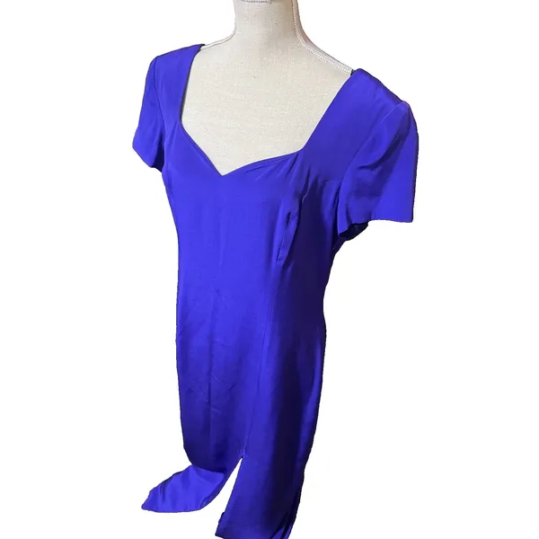 Liz Claiborne 100% Silk Midi Dress Purple‎ sz 14 side slit formal prom romantic - Image 5