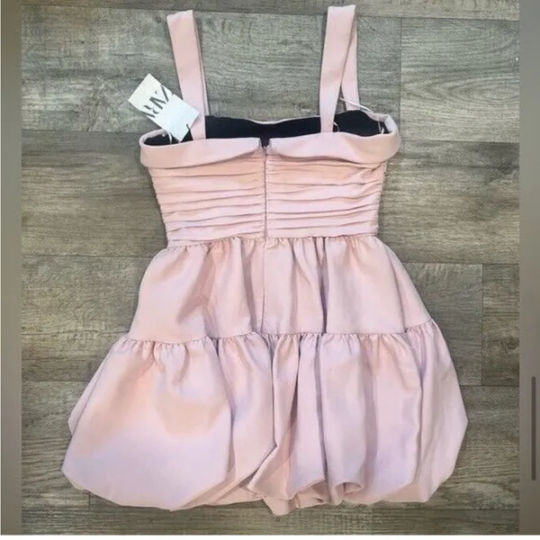 Zara Blush Pink Mini Dress NWT‎ Size XS Bubble Hem Back Zip Preppy Homecoming - Image 11
