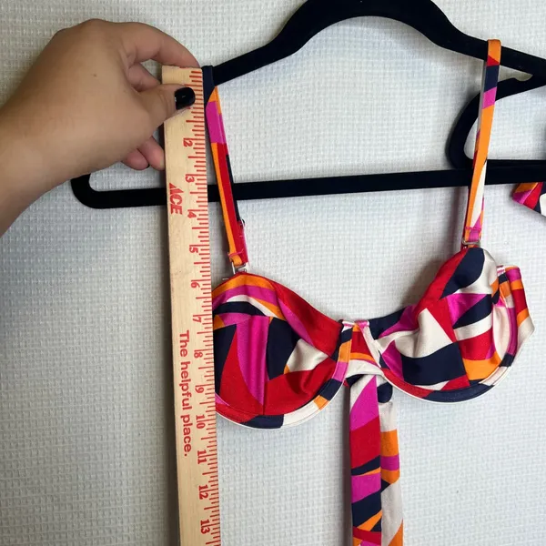 One One Swimwear Geometric Abstract Underwire Bikini Set Pink Orange Small - Image 8