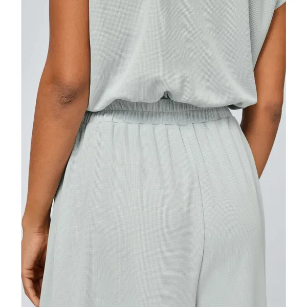 Halara Short Sleeve Casual Wide Leg Flowy Waffle PullOn Jumpsuit Frost Haze XL - Image 5