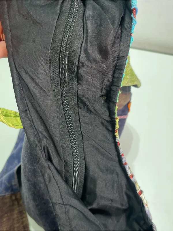 Patchwork Boho Hobo Shoulder Bag Colorful Peace Flower Outer Pockets Whimsigoth Green - Image 5