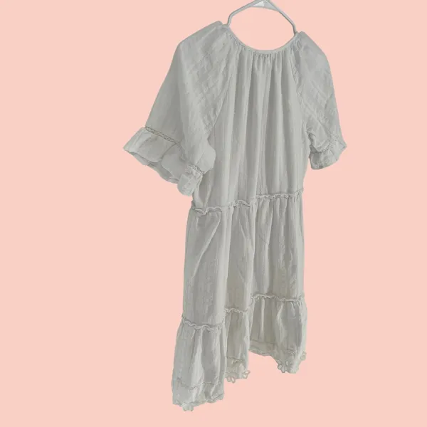 KATE & SAM Tiered Mini Dress Women‎ Size S White Eyelet Ruffle Lace Boho Summer - Image 11