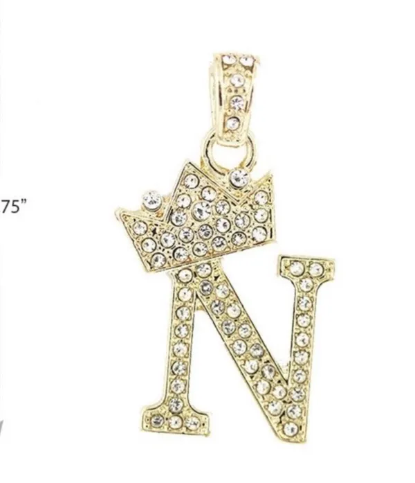 Gold Plated “N” Initial With Crown Pendant - Image 2