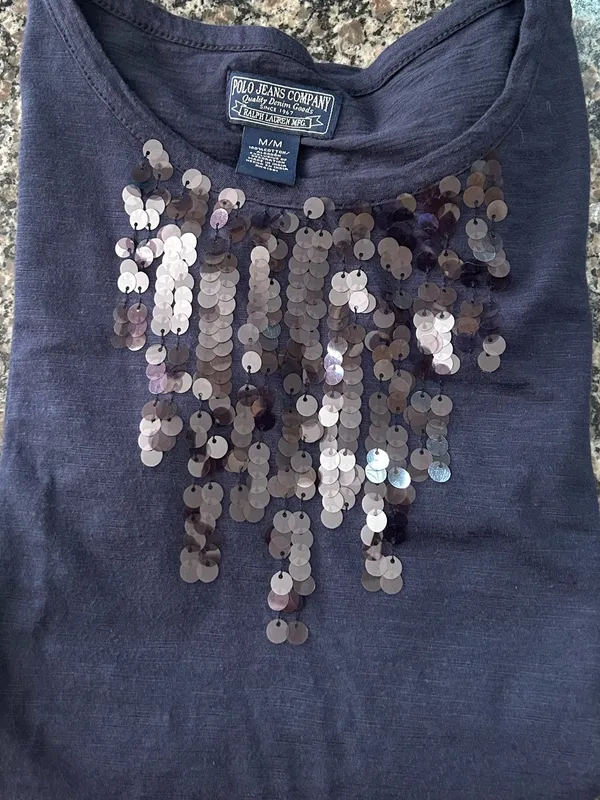 Lauren Ralph Lauren Navy Short-Sleeve Tee with Sequin Detail | Size Medium - Image 8