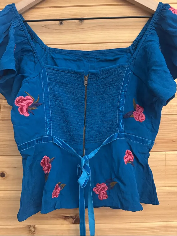Moulinette Soeurs Anthropologie Size 2 Embroidered Floral Crop Top - Image 7