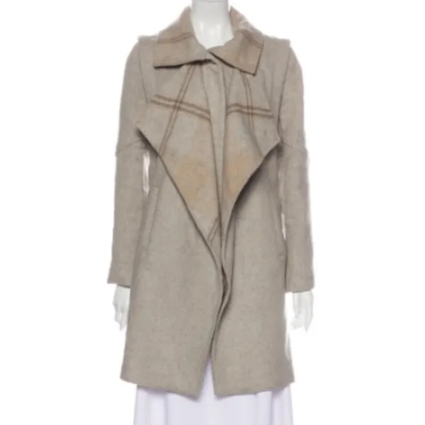Intermix Taupe Wool Draped Waterfall Coat Size Small - Image 2