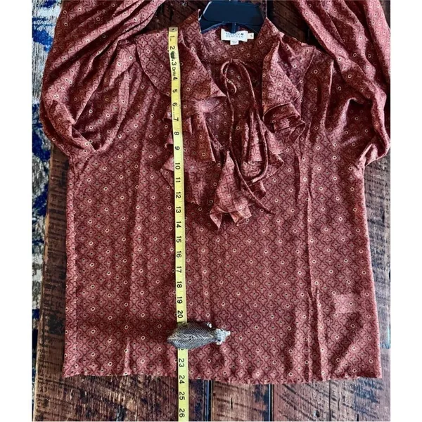 Molly Bracken western long sleeve sheer tie neck high neck ruffle blouse small - Image 12