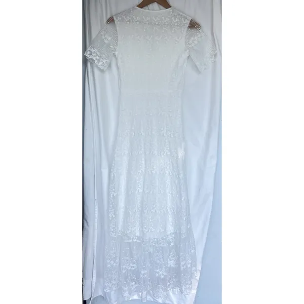 White Embroidered Floral Maxi Dress Flutter Sleeve Bridal Wedding Guest Fairy - Image 5