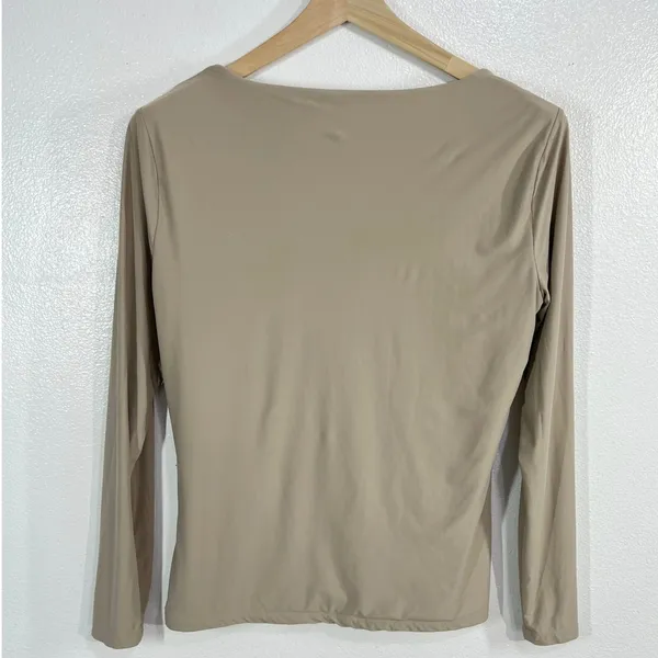 Abercrombie & Fitch Square Neck Top Womens XL Tan Long‎ Sleeve Stretch Essential - Image 3