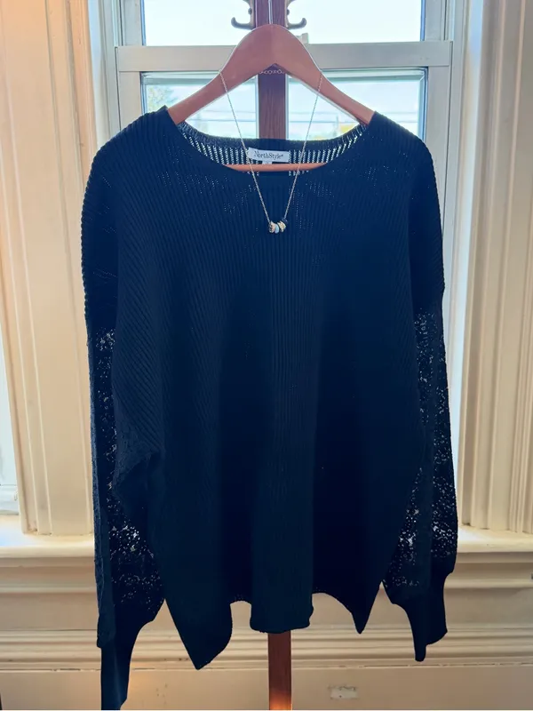 Black Lace-Sleeve Women's Sweater - Image 2