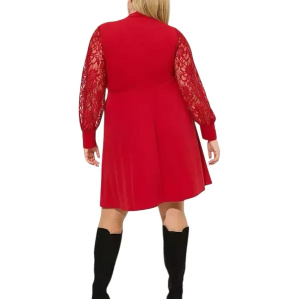 NWT Torrid Red At The Knee Jersey Lace Sleeve Mock Neck Skater Dress Size 1X - Image 3