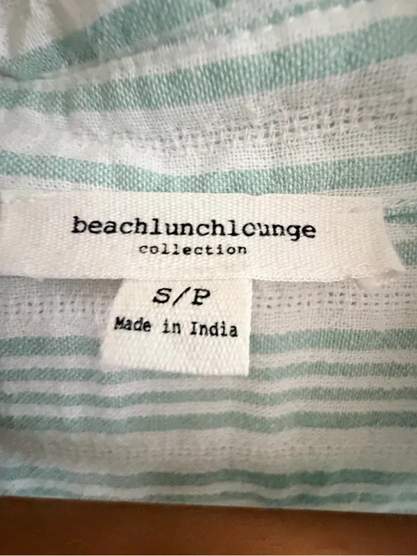 beachlunchlounge Light Green and White Striped Button-Down Shirt - Image 4