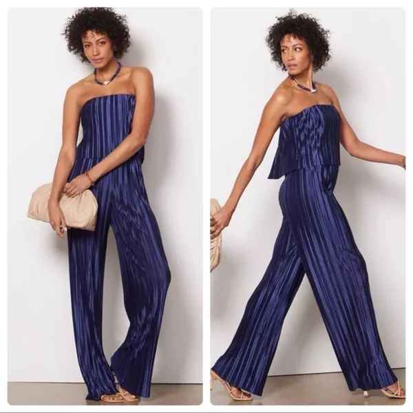 Amanda Uprichard New New York XSElegant Navy Blue Strapless Jumpsuit - Image 2