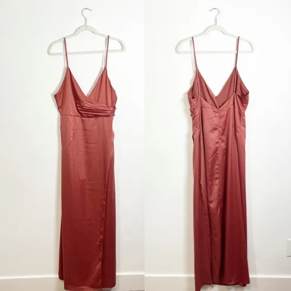Lulu’s Outstanding Elegance Deep Rose Satin Surplice Maxi Dress Pink XL - Image 6