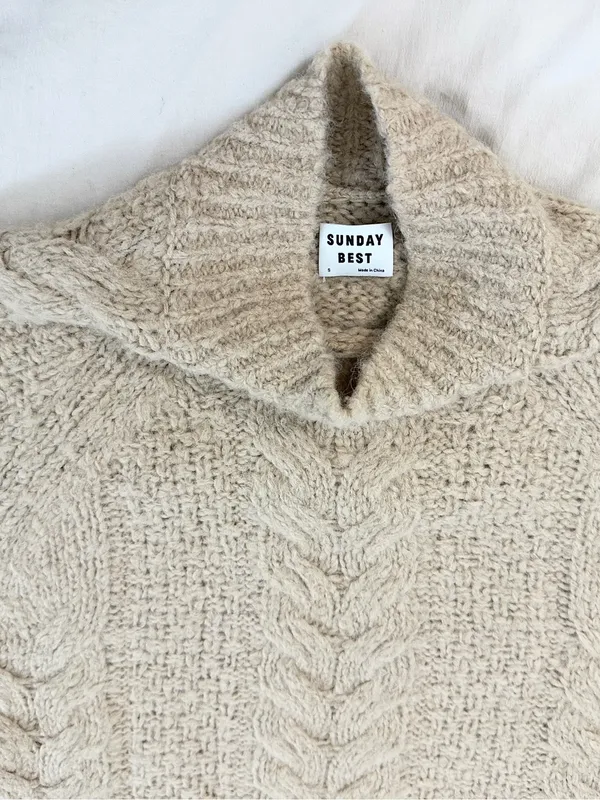 Aritzia Sunday Best Melly Alpaca Wool Cable Knit Sweater – Heather Oatmeal – S - Image 7