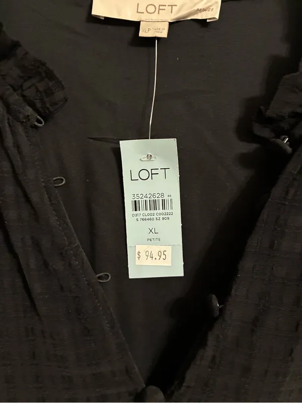 LOFT Black Ruffled-Neck Dress NWT PXL - Image 3