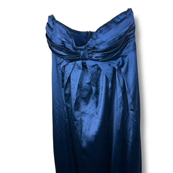 Lulus NWT Memorable Entrance Dark Blue Strapless Satin Pleated Maxi Gown Dress - Image 5
