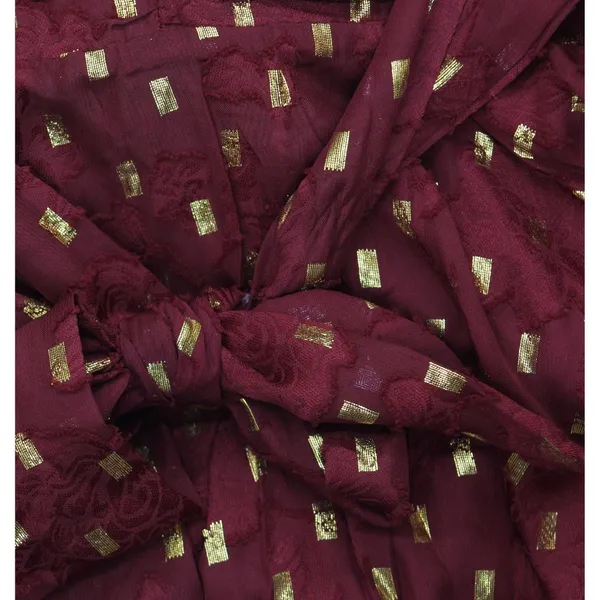 NWT B. Darlin Double Tiered Chiffon Sheer Puff Sleeve Dress Wine Red / Gold 1/2 - Image 10