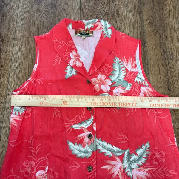 VTG‎ Caribbean Joe Red Tropical Floral Sleeveless Button Up Top Resort Womens L - Image 5