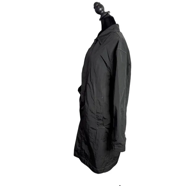 Zara Black Nylon Long Trench Coat Rain Wind Jacket Womens M Minimalist Crinkled‎ - Image 7