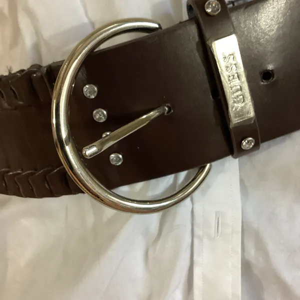 Guess Dark Brown Thick Faux Leather Statement Belt W/Rhinestone Accents (L) - Image 7