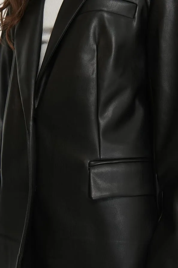 NA-KD Maxi Oversized PU Blazer - Image 3