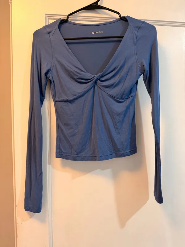 Lululemon Modal-Silk Blend V-Neck Long Sleeve Shirt Pitch Blue XS - Image 2