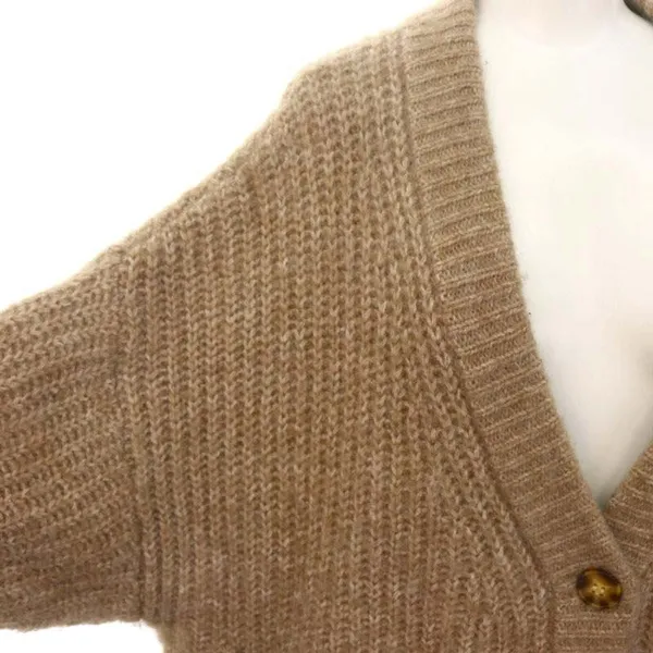 ZARA Patch Pocket Knit Oversized Cardigan Jacket Sweater Outerwear Tan Brown - Image 12