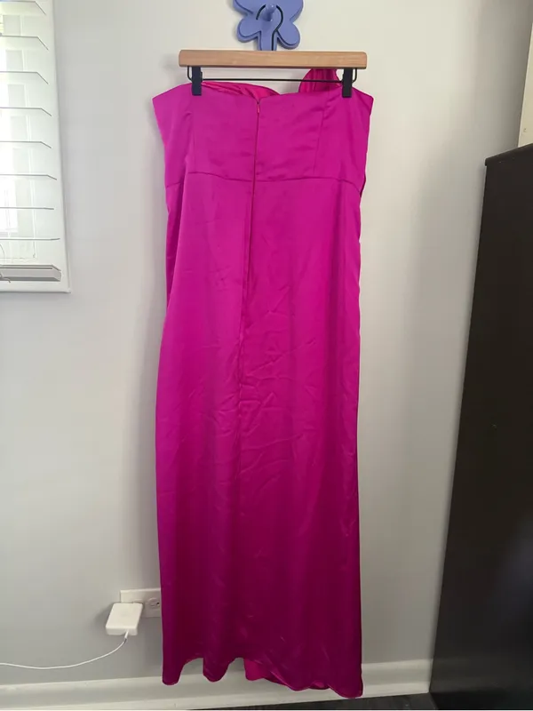 Tarik Ediz US 14 51147 Asymmetrical Bodice Slit Gown Fuchsia Pink Evening Party - Image 4