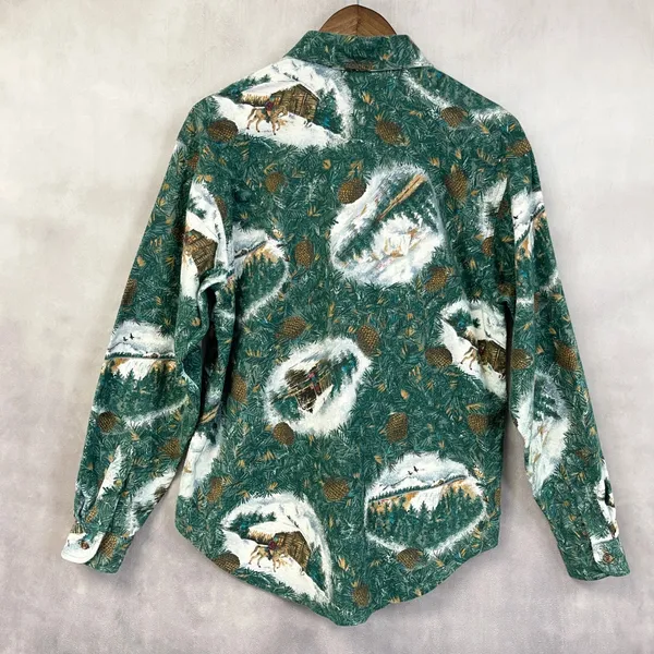 Vintage‎ Woolrich Flannel Shirt Womens Large Pinecone Winter Cabin Scenic Woodsy - Image 2