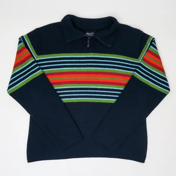 Vintage 90s NY & Co Rainbow Quarter Zip Sweater - Image 2