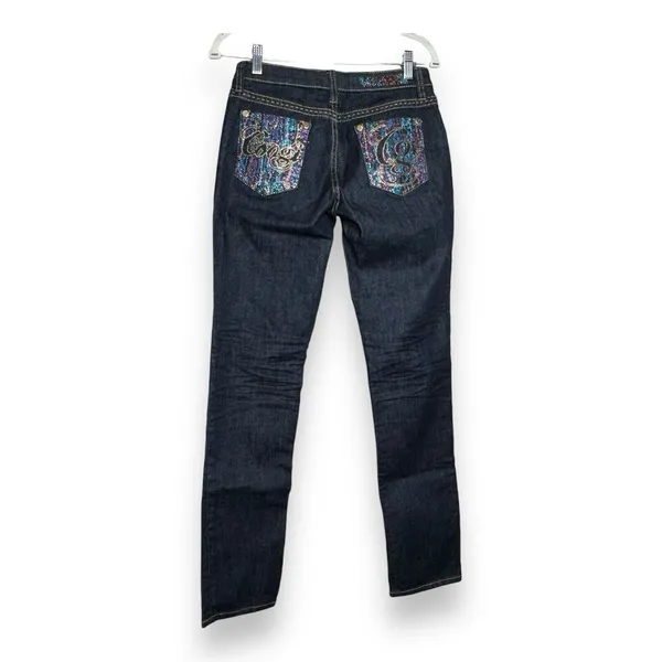 COOGI Rhinestone Embellished Butt Jeans Low Rise Straight‎ Leg Sz 5/6 Y2K Blue - Image 3