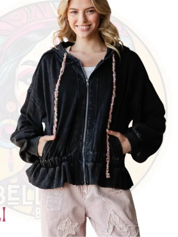 OLI & HALI Black Soft Washed Zip Oversized Hoodie Jacket J505B size medium boho - Image 8