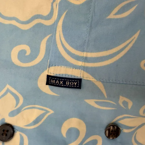 Max Boy Blue Cream Hawaiian Print Button Down Mens Short Sleeve Shirt Size Large - Image 6