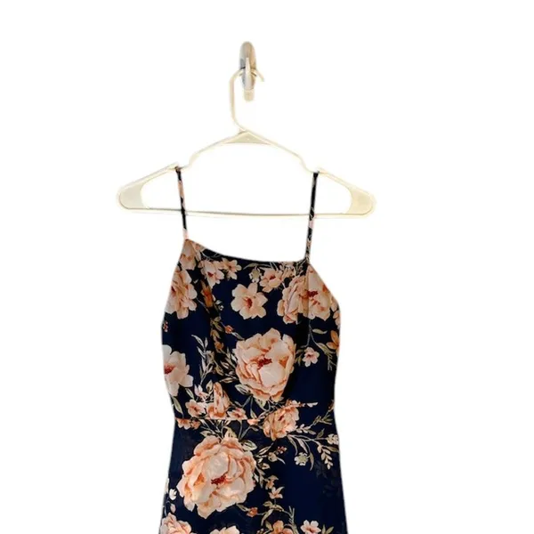 Lulus Navy Blue Pink Floral Asymmetrical High Low Dress Woman Sz XS - Image 3