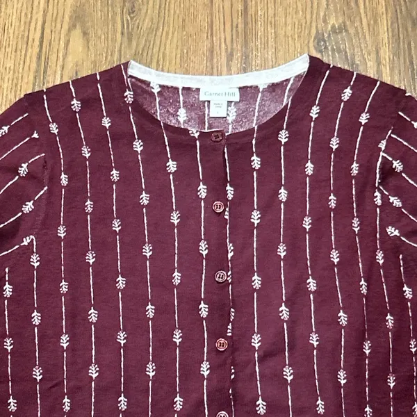 Garnet Hill Sweater Womens Large Signature Eco Merino Wool Cardigan Maroon - Image 2