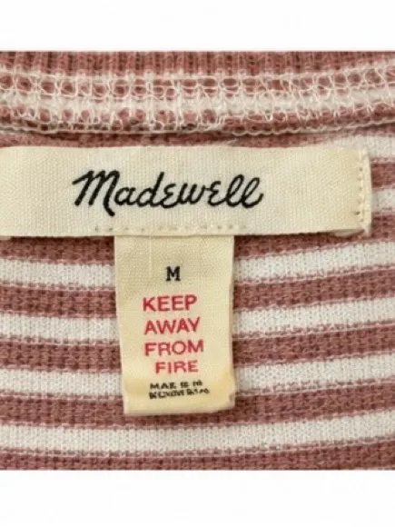 Madewell Striped Long Sleeve Knit Top Mauve Ivory Cotton Blend Size Medium Relax - Image 4