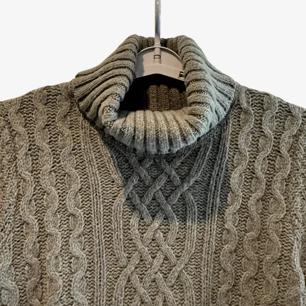 Eddie Bauer Womens XL Cable Knit Turtleneck Sweater Lambs Wool Blend Green‎ - Image 2