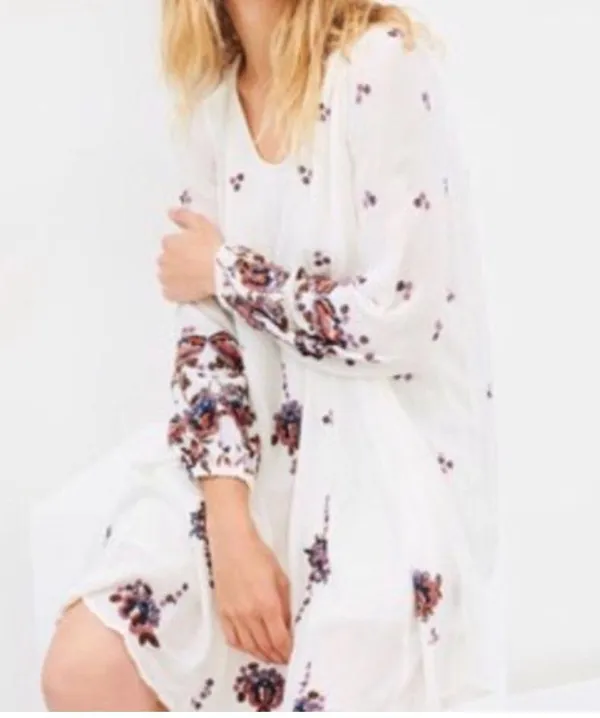 Free People Embroidered Oxford Mini Dress Size Large White Beach Boho - Image 2