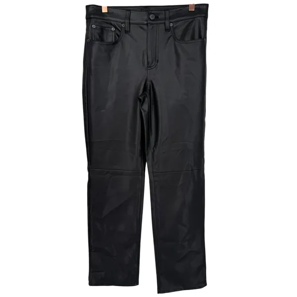 J.Crew Womens Faux Leather Nipped Straight Leg Pants Black Size 26 Minimalist - Image 4