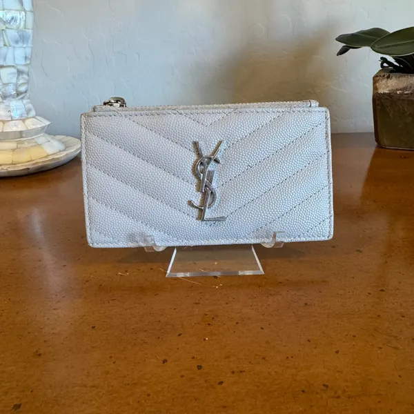 Saint Laurent YSL Cassandra Gray Leather Coin Purse Wallet - Image 2