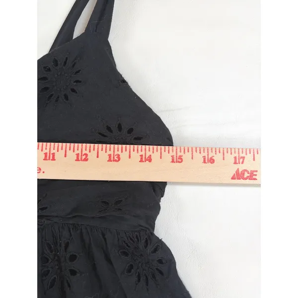 Zara Black Cotton Eyelet Embroidery Tiered Midi Dress Small Smocked Back Strappy - Image 4