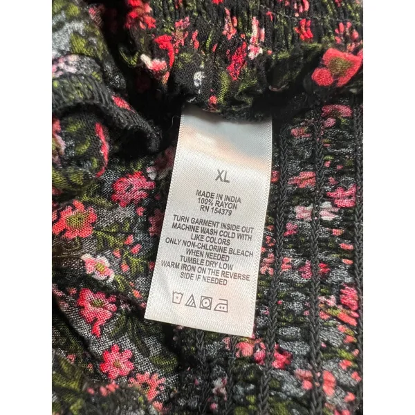 AEROPOSTALE Floral Crop Top Women XL Black Pink Smocked V-Neck Puff‎ Sleeve NWT - Image 11