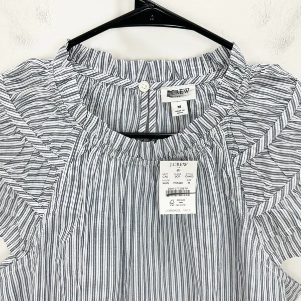 J.Crew Striped Flutter Sleeve Top Blouse Cotton White Blue Preppy Medium NWT - Image 5