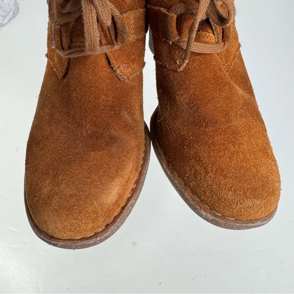Clarks Brown Suede Lace Up Heeled‎ Ankle Booties Size 8.5 - Image 4