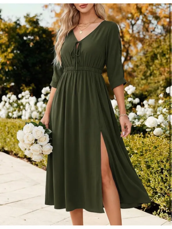 NEW Amoretu Vacation Dress V-Neck Batwing Half Sleeve Flowy Midi Dress M - Image 6