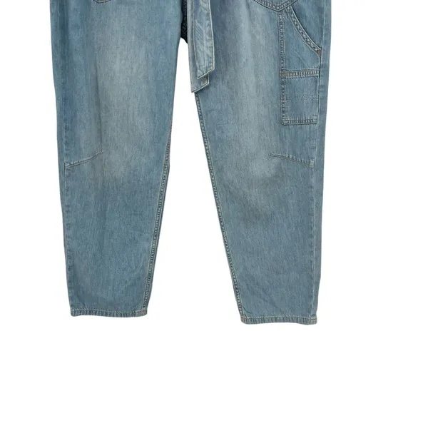 Free People Belted Denim Utility‎ Pants In Blue Haze Denim Chambray Size 30 - Image 6
