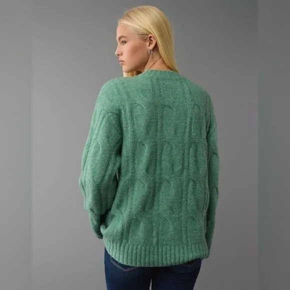 American Eagle‎ Outfitters Cable Knit Sweater Green Oversized Relaxed Fit Size M - Image 7