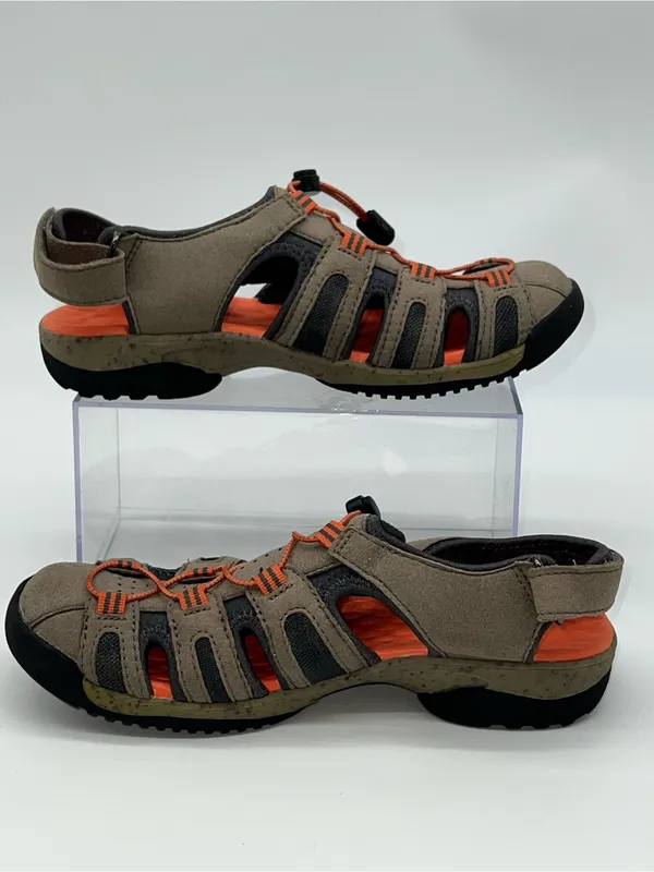 Clarks Tuvia‎ Women's Hiking Sandals in Taupe and Orange Hook and Loop Back-Sz 7 - Image 3
